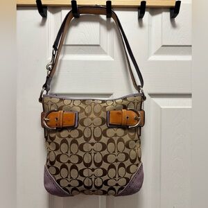 Coach VINTAGE H05K-1487 SoHo Slim Convertible Jacquard Canvas & Purple Suede GUC